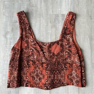 AMUSE SOCIETY Brown & Black Patterned Cropped Tank Top w/Back Buttons Size XS